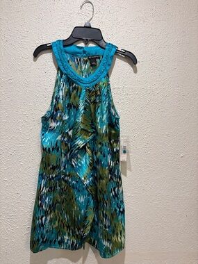 new directions Teal & Olive Patterned Sleeveless Top